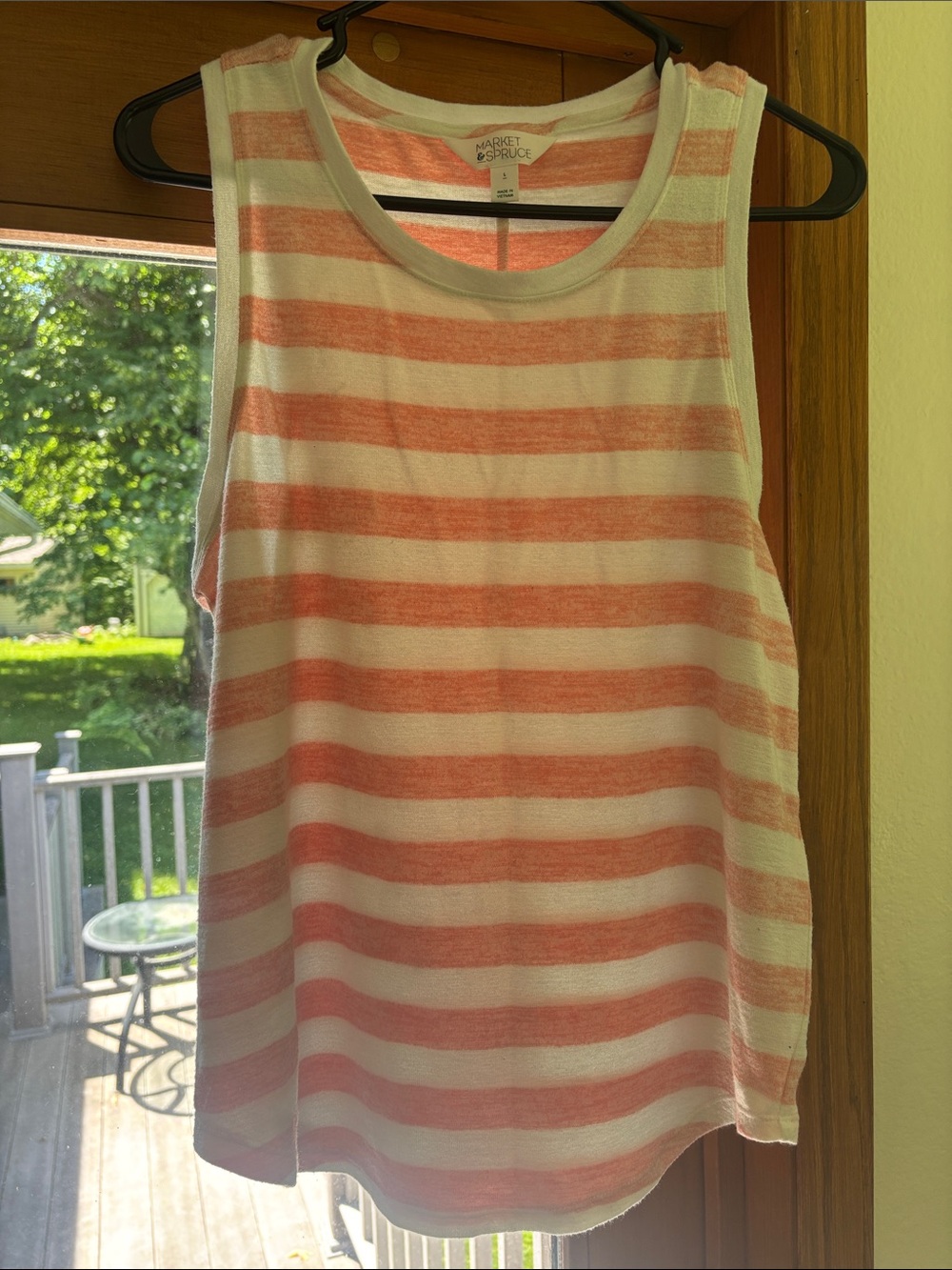 Market & Spruce Coral and White Striped Sleeveless Tank